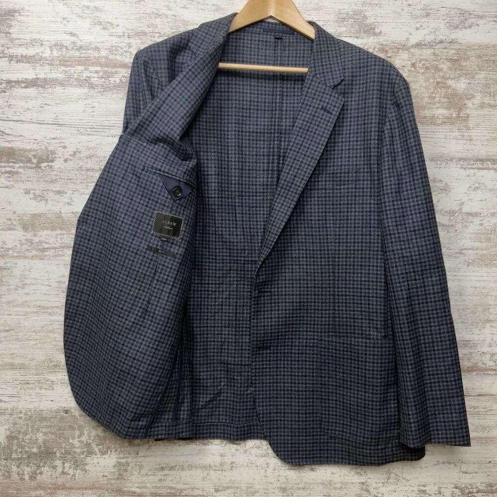 J.Crew Ludlow 46R Slim Blazer Abraham Moon Wool Cotton Unstructured Jacket Check